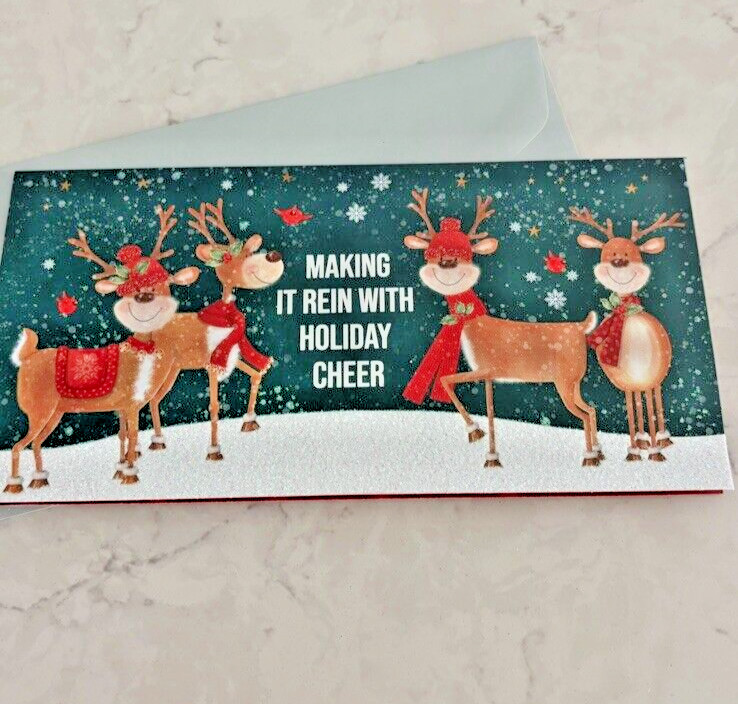 Making It Rein With Holiday Cheer Christmas Greeting Card & Envelope Sparkle