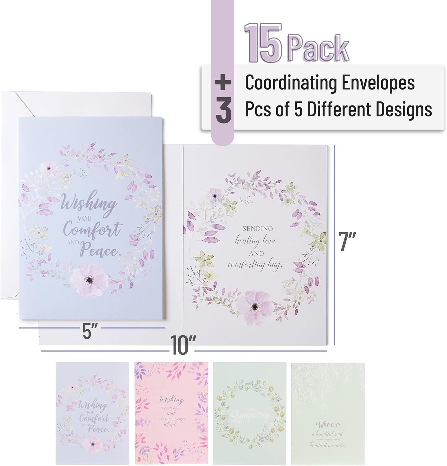 Sympathy Cards 15 Pcs 7 X 10 Sympathy Cards Assortment Box with Envelopes