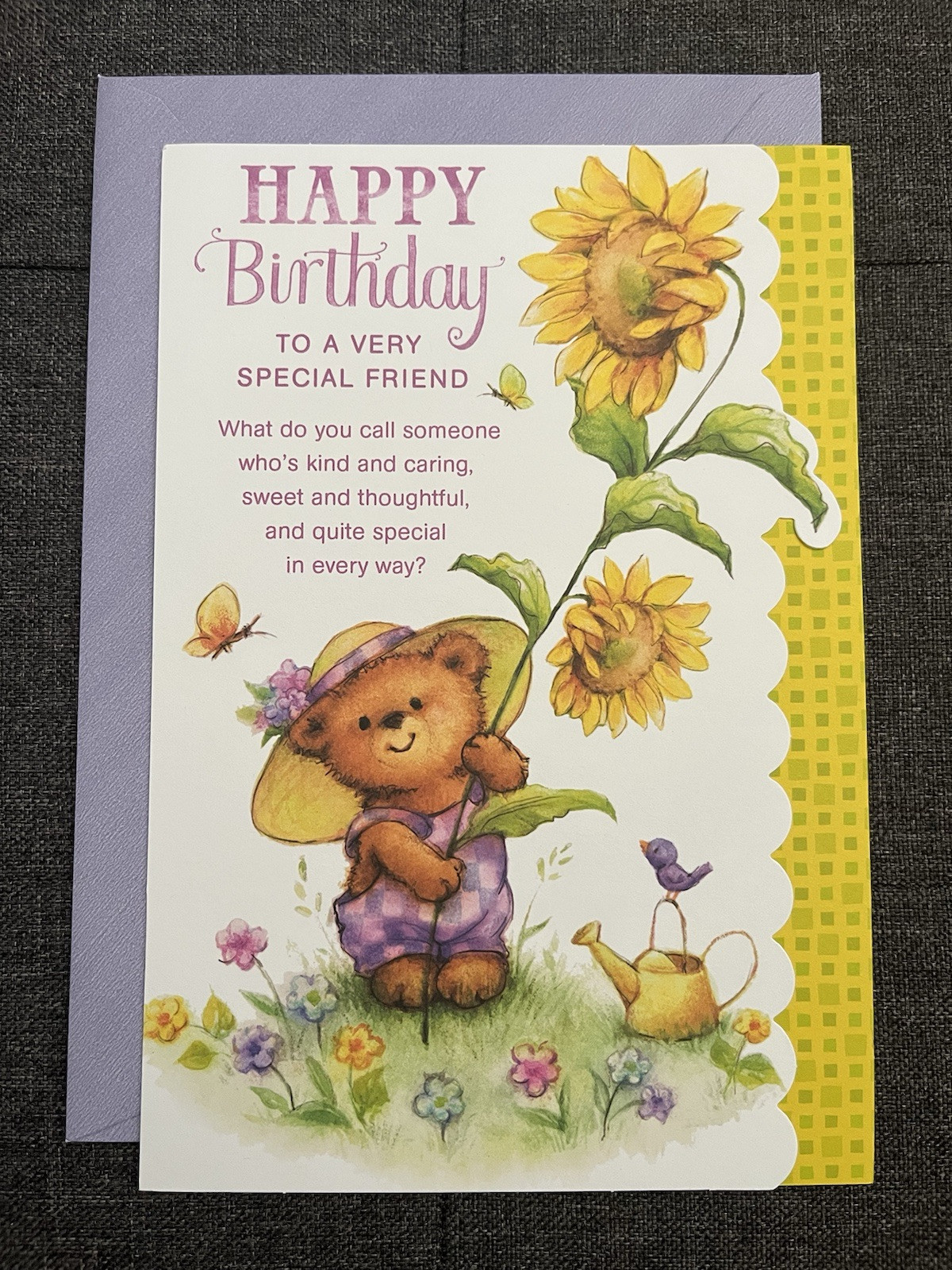 Hallmark Birthday Greeting Card Teddy Bear In Hat With Sunflower Mary Hamilton