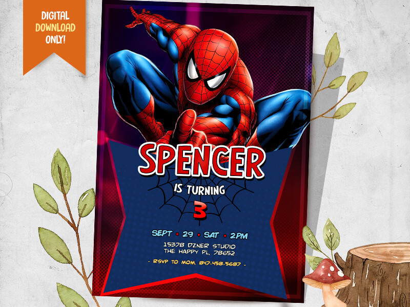 Spiderman DIGITAL Invite + FREE Thank You Card, Spiderman Party Card – YOU PRINT