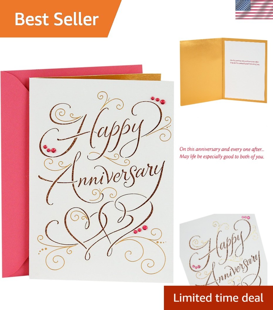 Heartfelt Happy Anniversary Card with Gemstone Accents – Perfect for Celebration