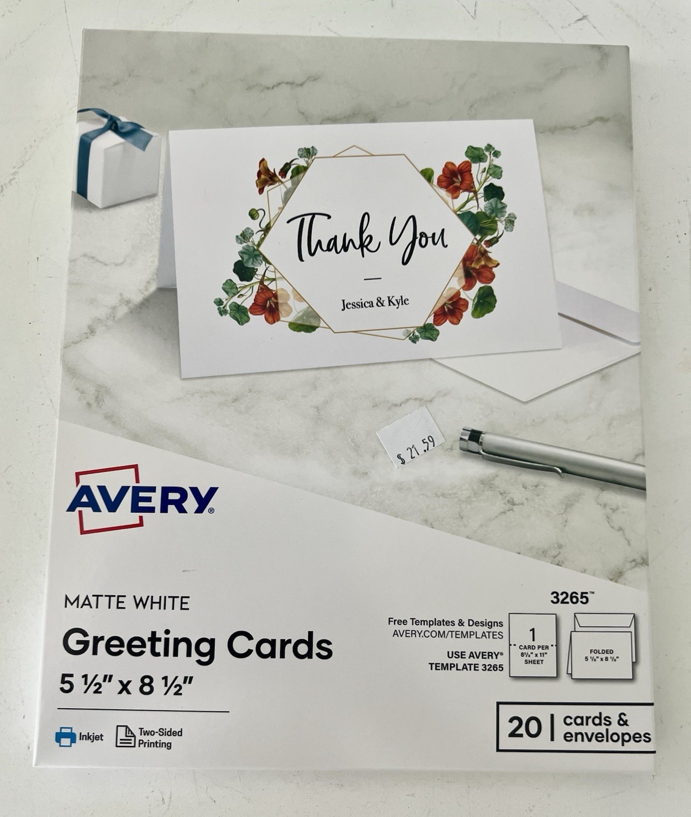 AVERY 3265 Greeting Cards, Inkjet, 5-1/2-Inch X8-1/2-Inch, 20/Bx, Matte White