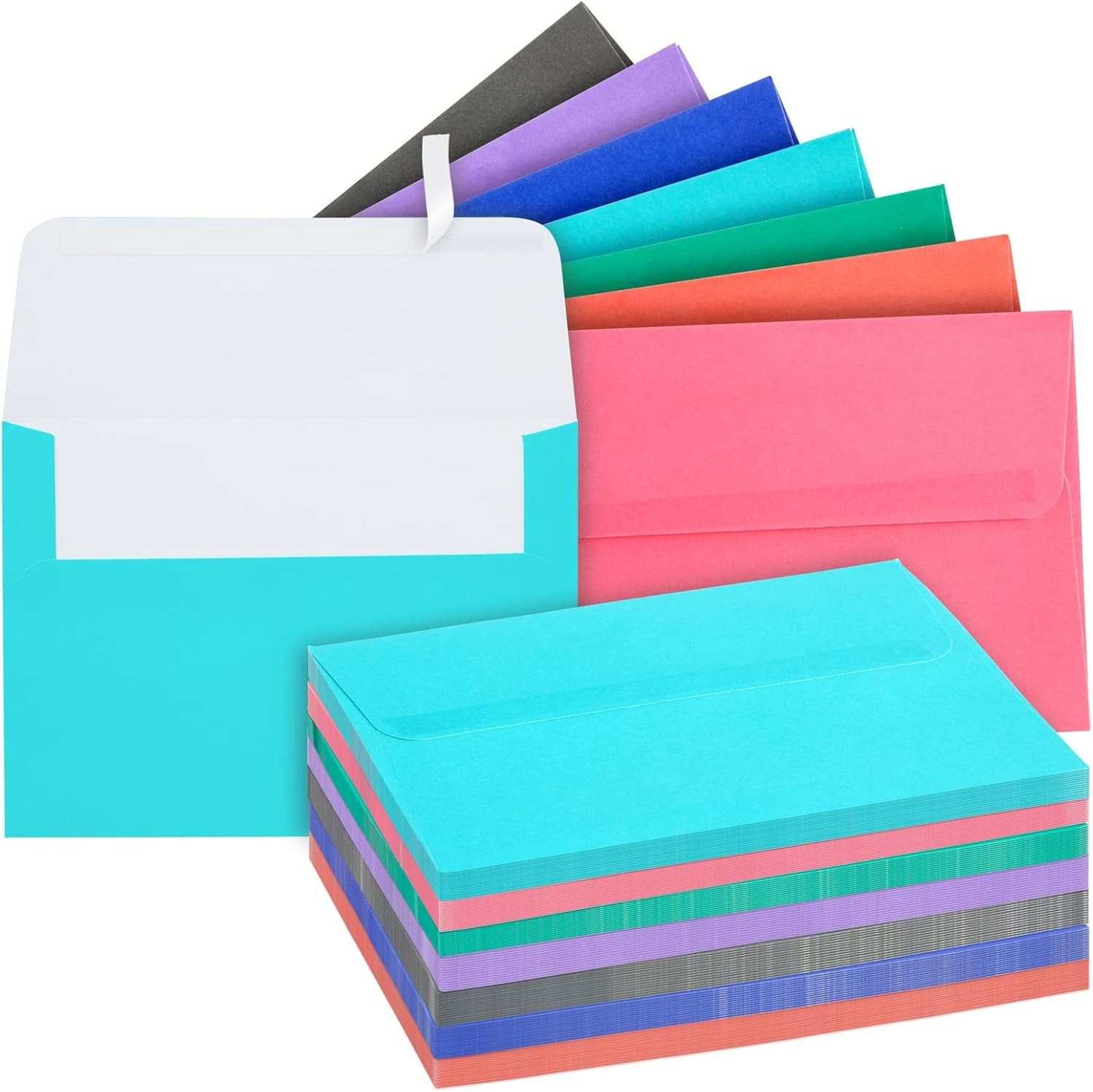 100 Pack Colored 5X7 Mailing Envelopes, A7 Size for Invitations, Greeting Cards