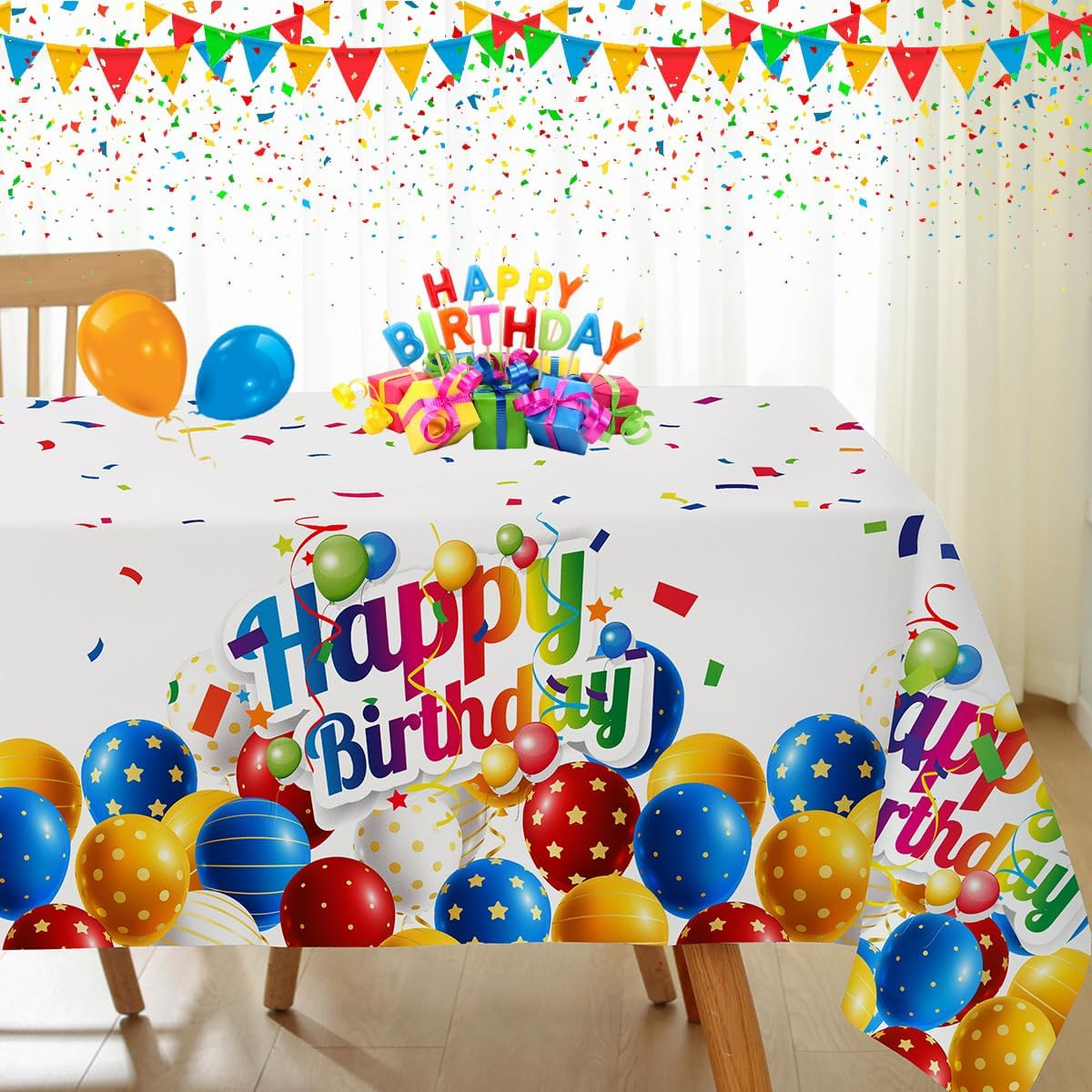 Happy Birthday Tablecloth Rectangle 52 X 70 Inch Colorful Birthday Balloons Conf