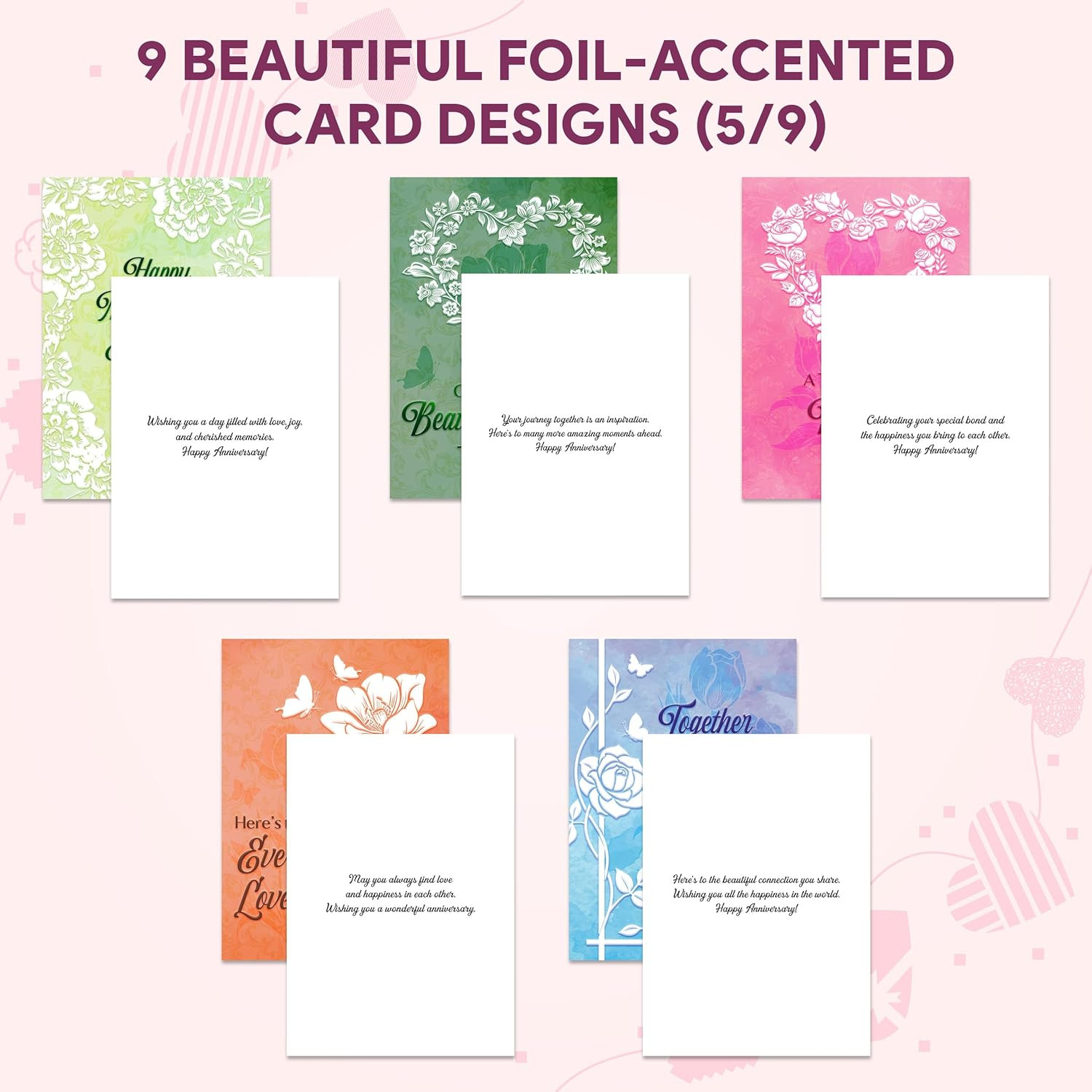 18 Pack Foiled 5X7In Textured Happy Anniversary Cards with Envelopes and Sticker