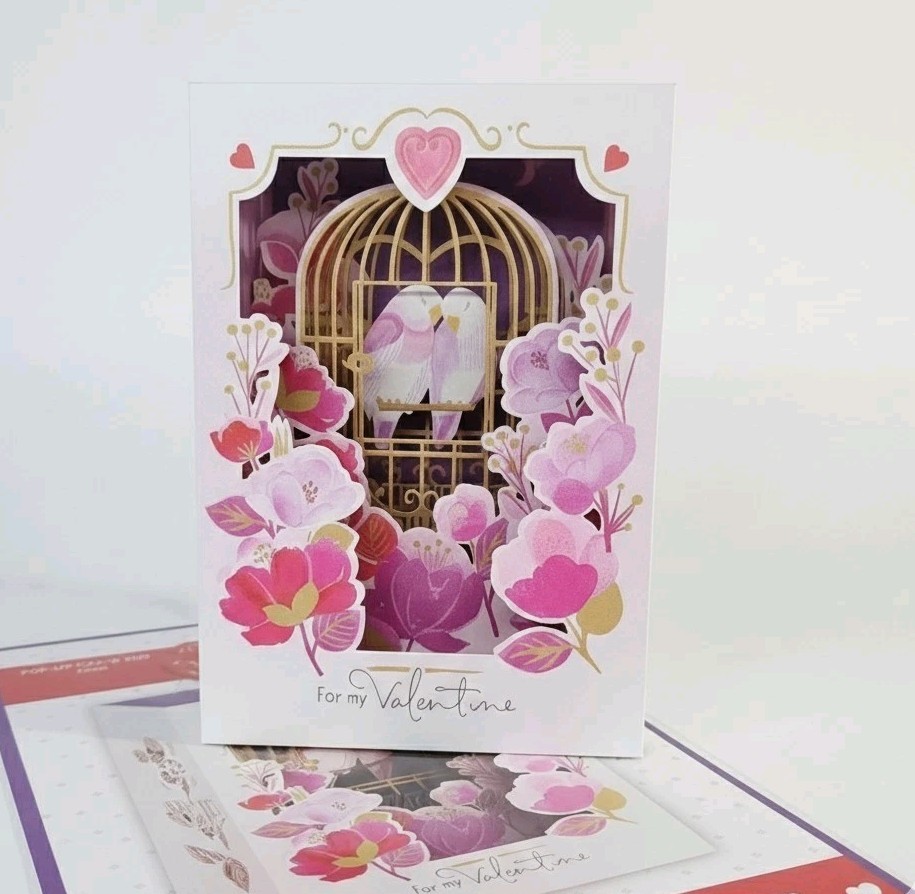 Valentine’s Day for LOVE 3D Laser Hallmark Greeting Card Pop-up Birds Floral