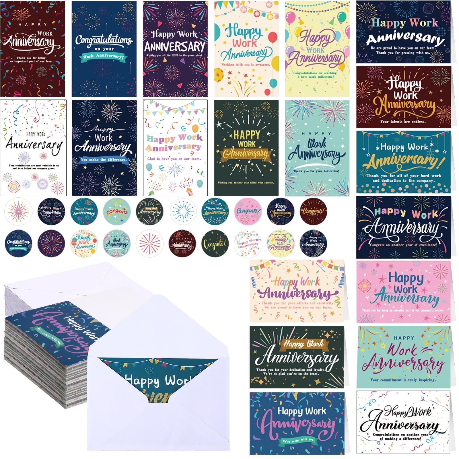 Motiskyy 100 Sets Happy Work Anniversary Cards with Envelopes and Stickers Em…