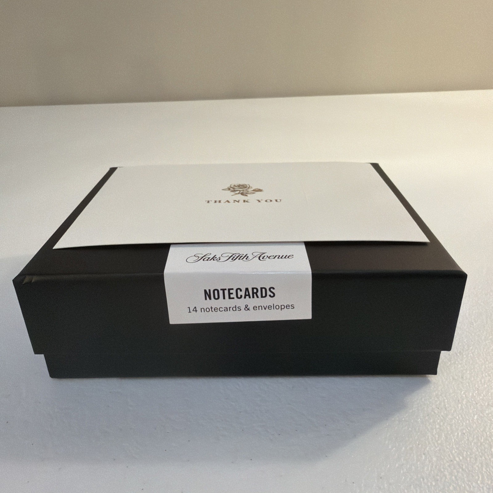 Saks Fifth Avenue Elegant Gold Rose Thank You Cards. 14 Notecards, New & Sealed.