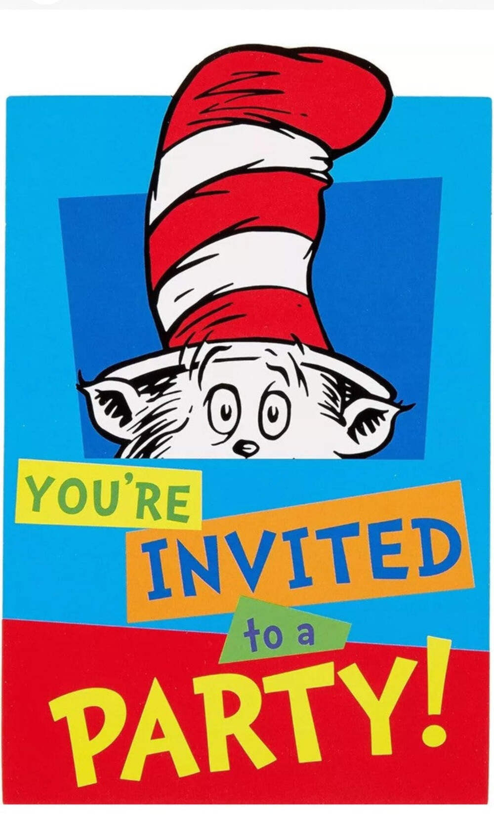 NEW DR SEUSS Postcard Invitations + Envelopes, Seals, Stickers Birthday (8pcs)