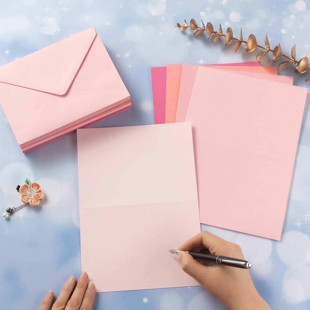 50 Pack Pink A6 Envelopes with Blank Cards Set, Envelopes 5 Colors with 4×6 C…