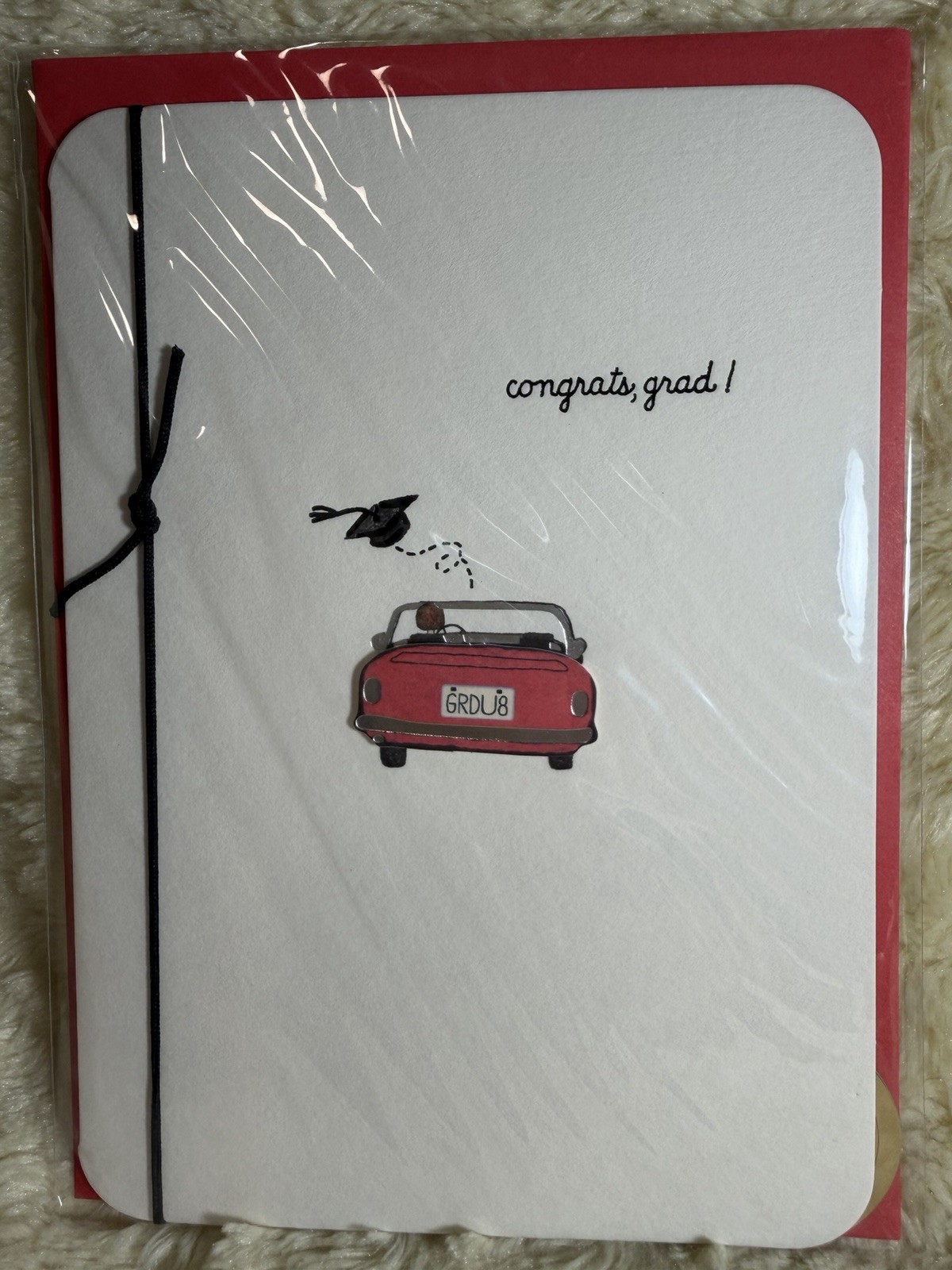 Papyrus Graduation Card 3D Red Convertible Tossed Cap Exciting Journey Ahead