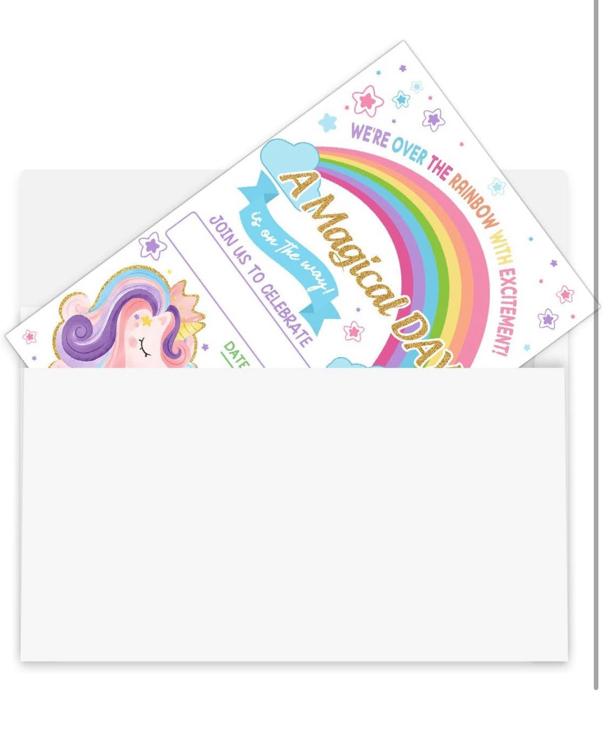 Unicorn Rainbow Themed Party Invitation for Girls 20 Count 9th Birthday