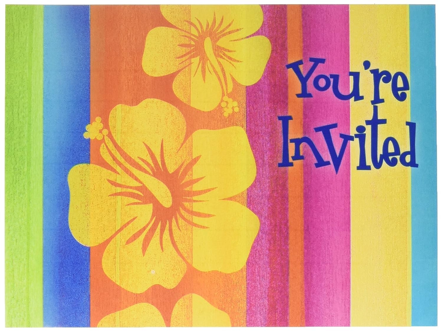 Sunset Stripes Bright Hibiscus Tropical Summer Luau Theme Party Invitations