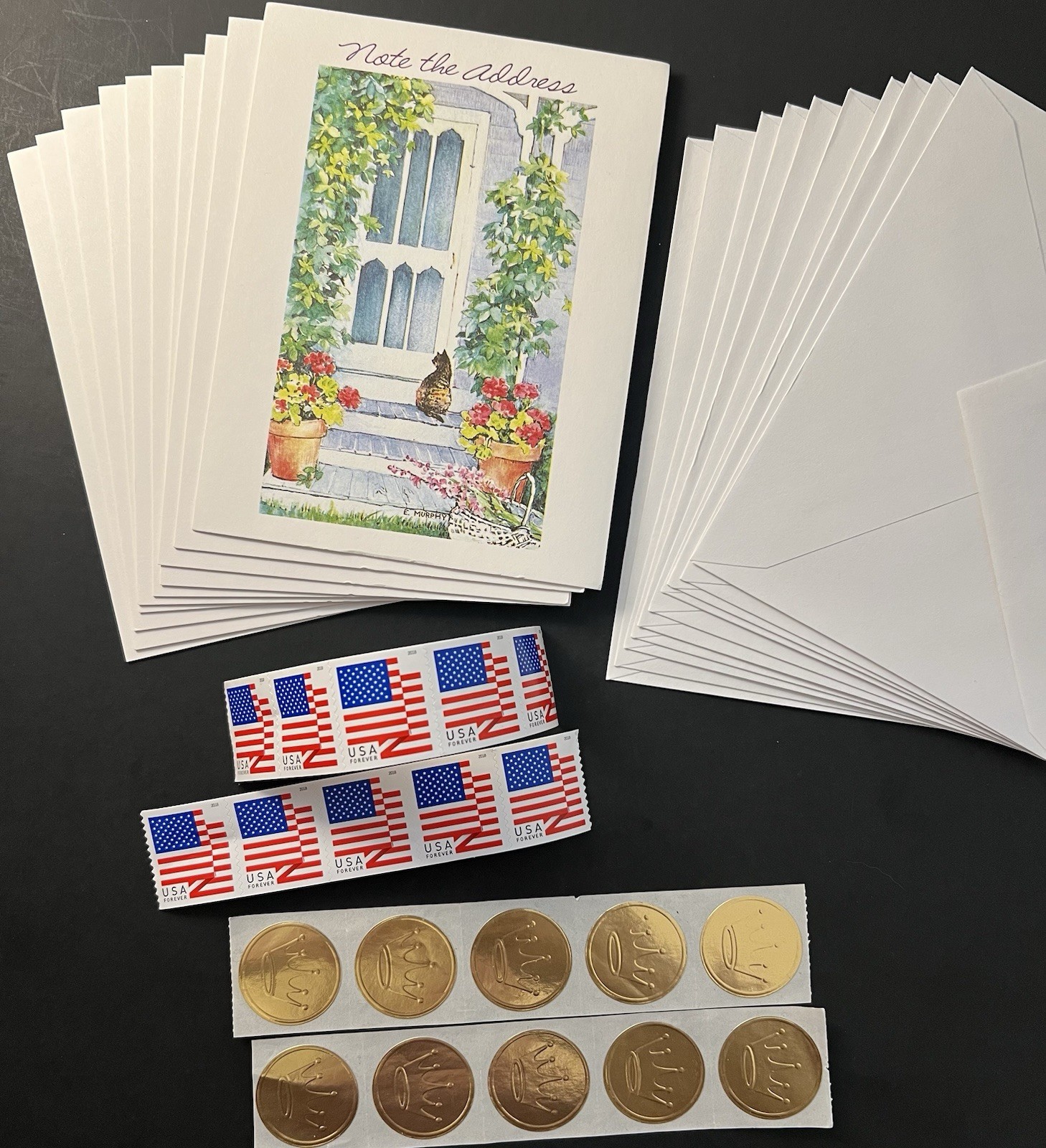 Set of 10 Moving Announcement Cards Garden/Cat Design w/Env/Seals/Stamps BN