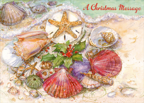 Red Farm Studios Multi Colored Shells on Beach Box of 18 Coastal Christmas Cards