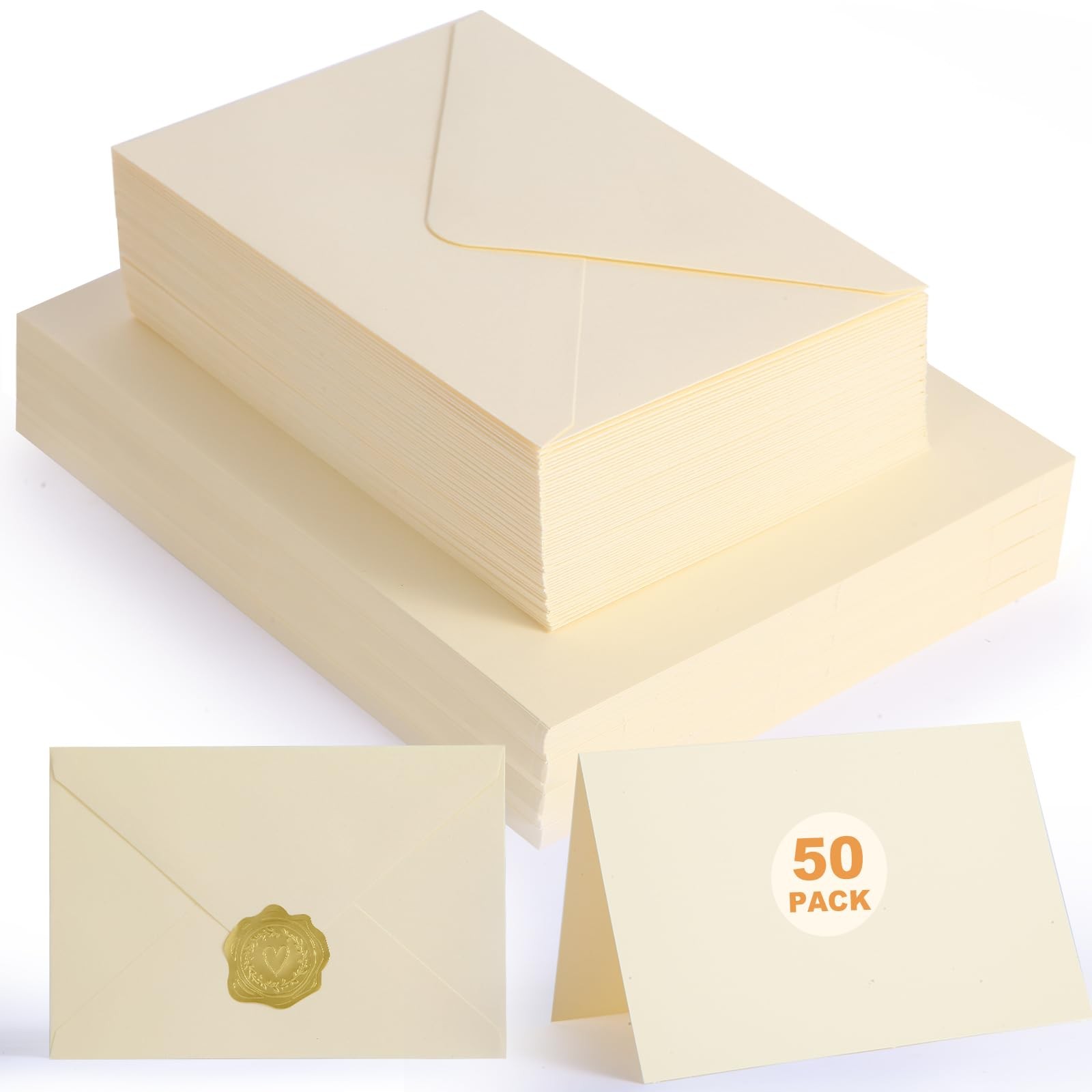 Blank Greeting Cards with Envelopes Cream Stationery Note set 50 Pack