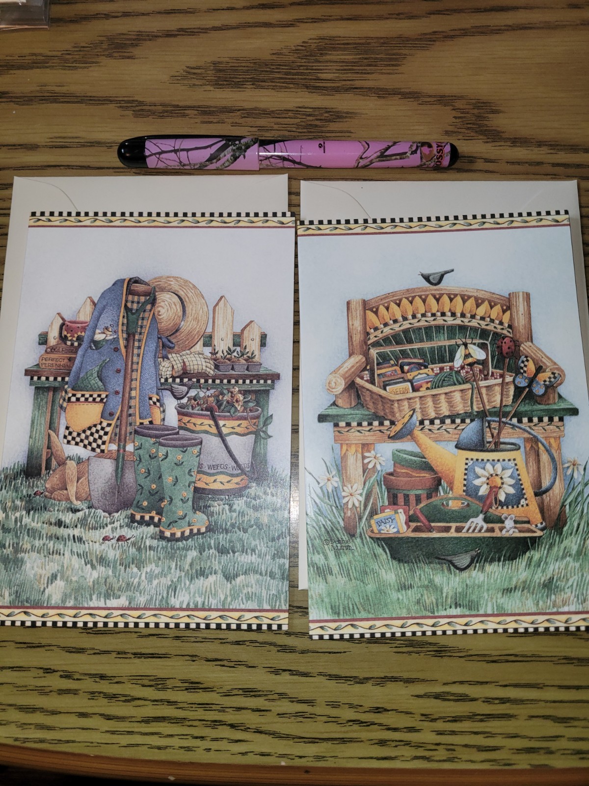 Lot Of 2 Debbie Munn Notecards Garden Country Rustic Flowers
