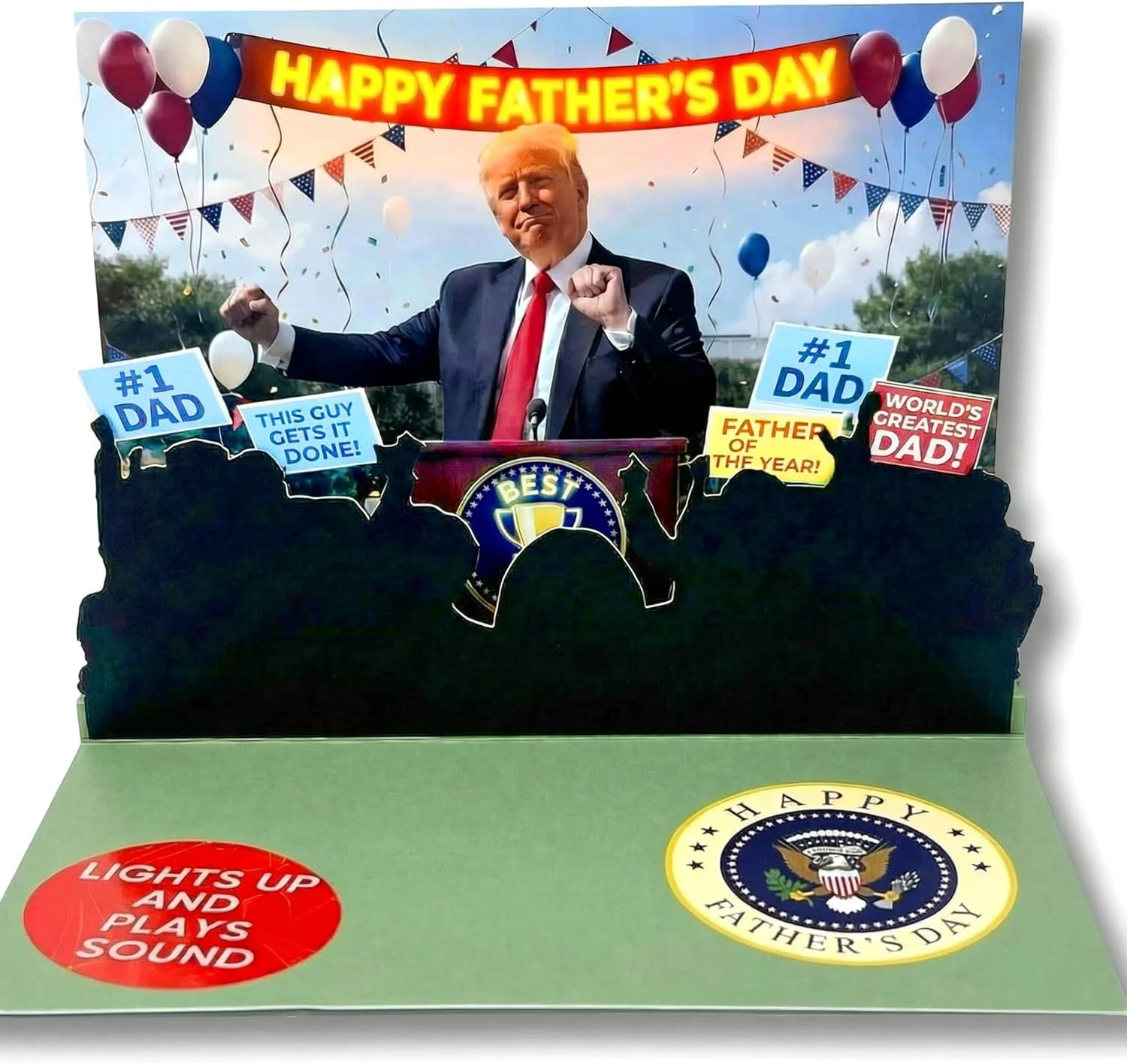 Talking Donald Trump Pop Up Fathers Day Card with Light & Sound – Plays Trump’s