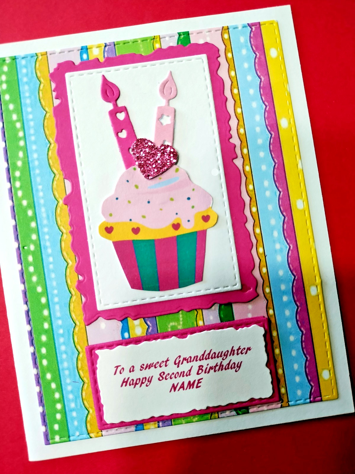 Personalized Birthday Card for 1, 2 or 3 Year Old Girl Cute Cupcake Verse Inside