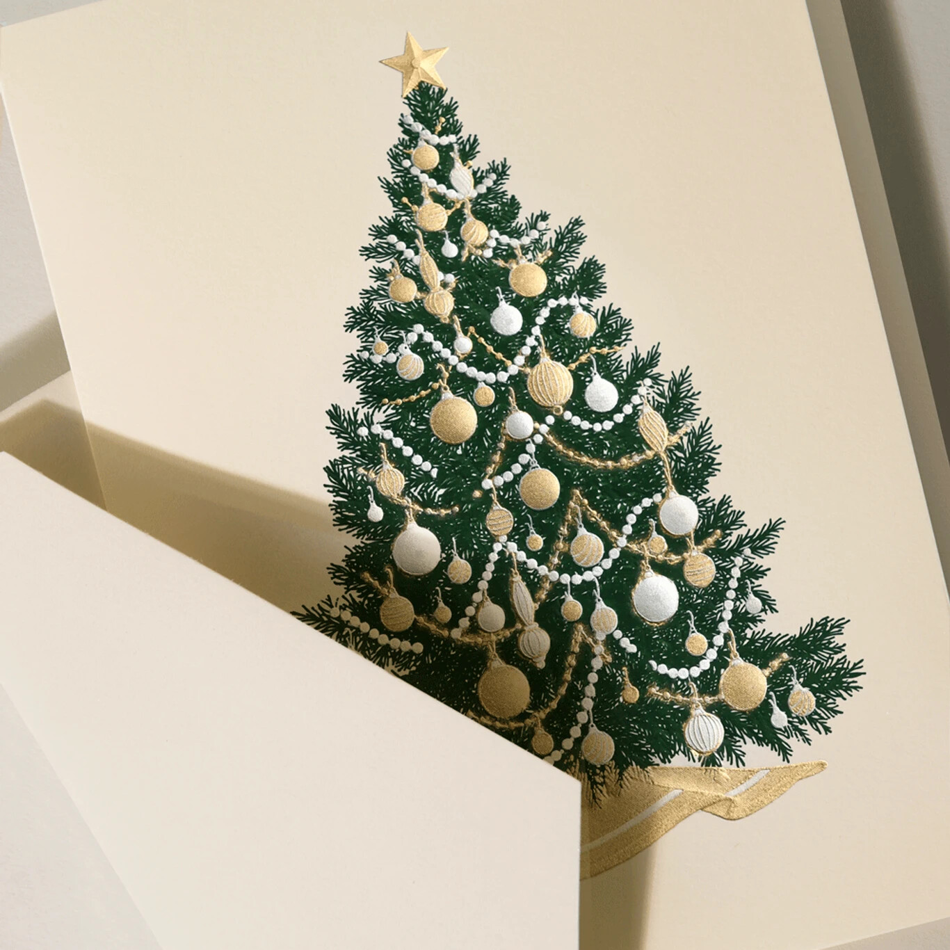 Crane & Co. Silver and Gold Beaded Tree Holiday Greeting Card