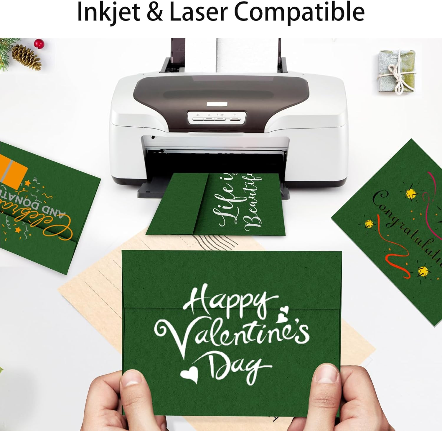 Dark Green Envelopes A2 100 Pack Self Seal, 120 GSM Printable Invitation Envelo