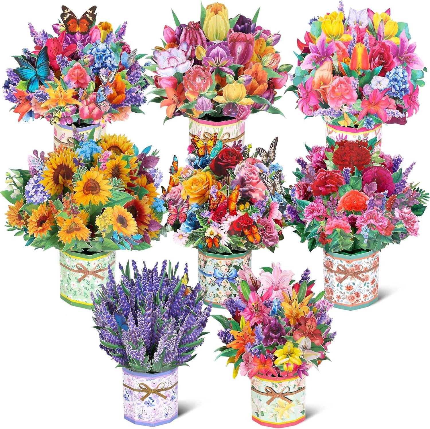 Assorted Flower Bouquet Pop-Up Cards, Perfect for Mother’s Day & More, 8 Count