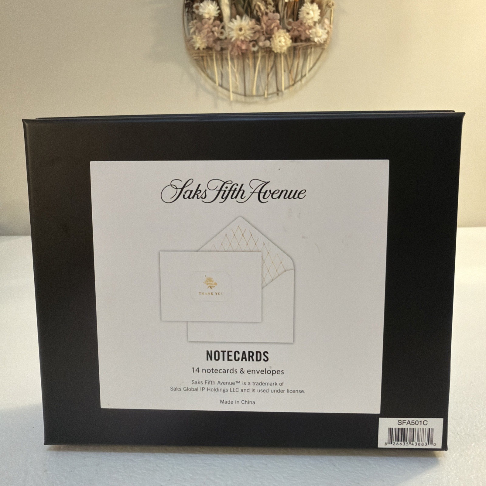 Saks Fifth Avenue Elegant Gold Rose Thank You Cards. 14 Notecards, New & Sealed.