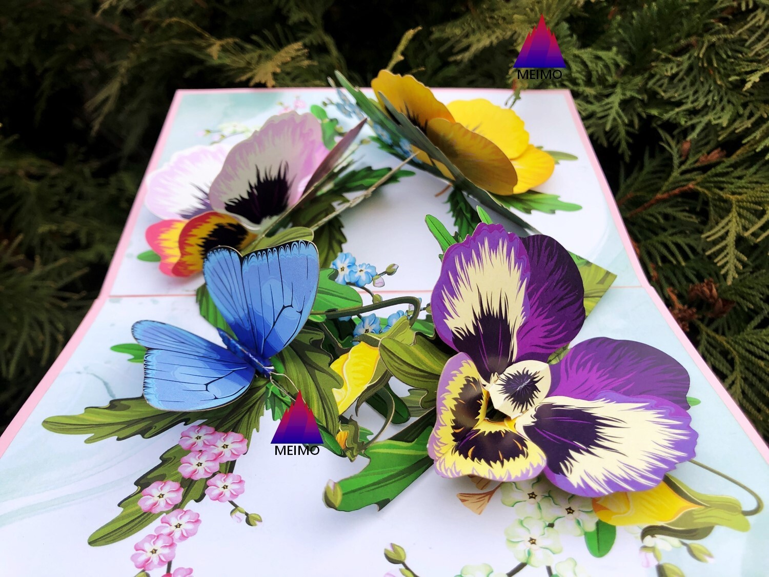 3D Pop Up Greeting Card Flower Floral Pansies Butterfly Birthday Mother Love