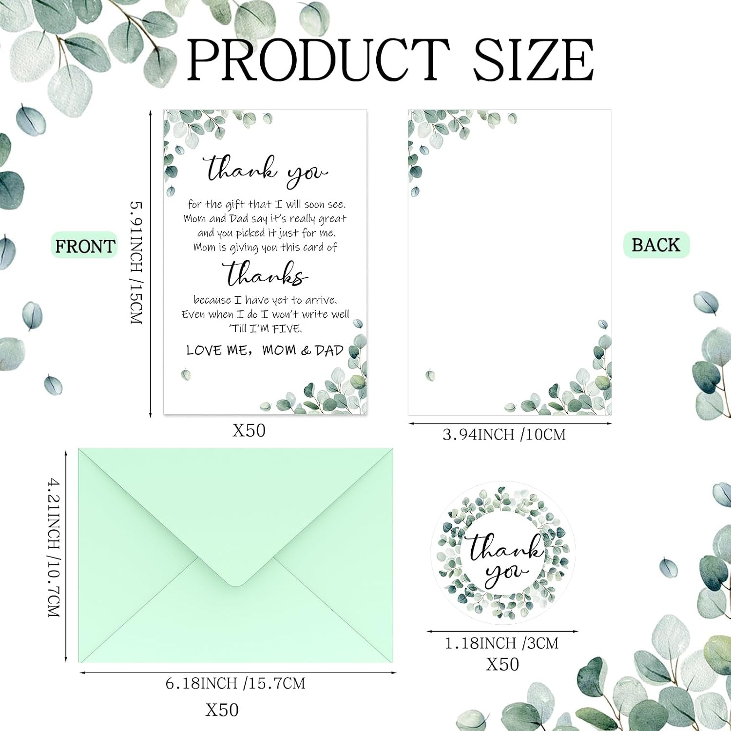 50 Set Baby Shower Thank You Cards with Envelopes Stickers Thank You Gifts for B