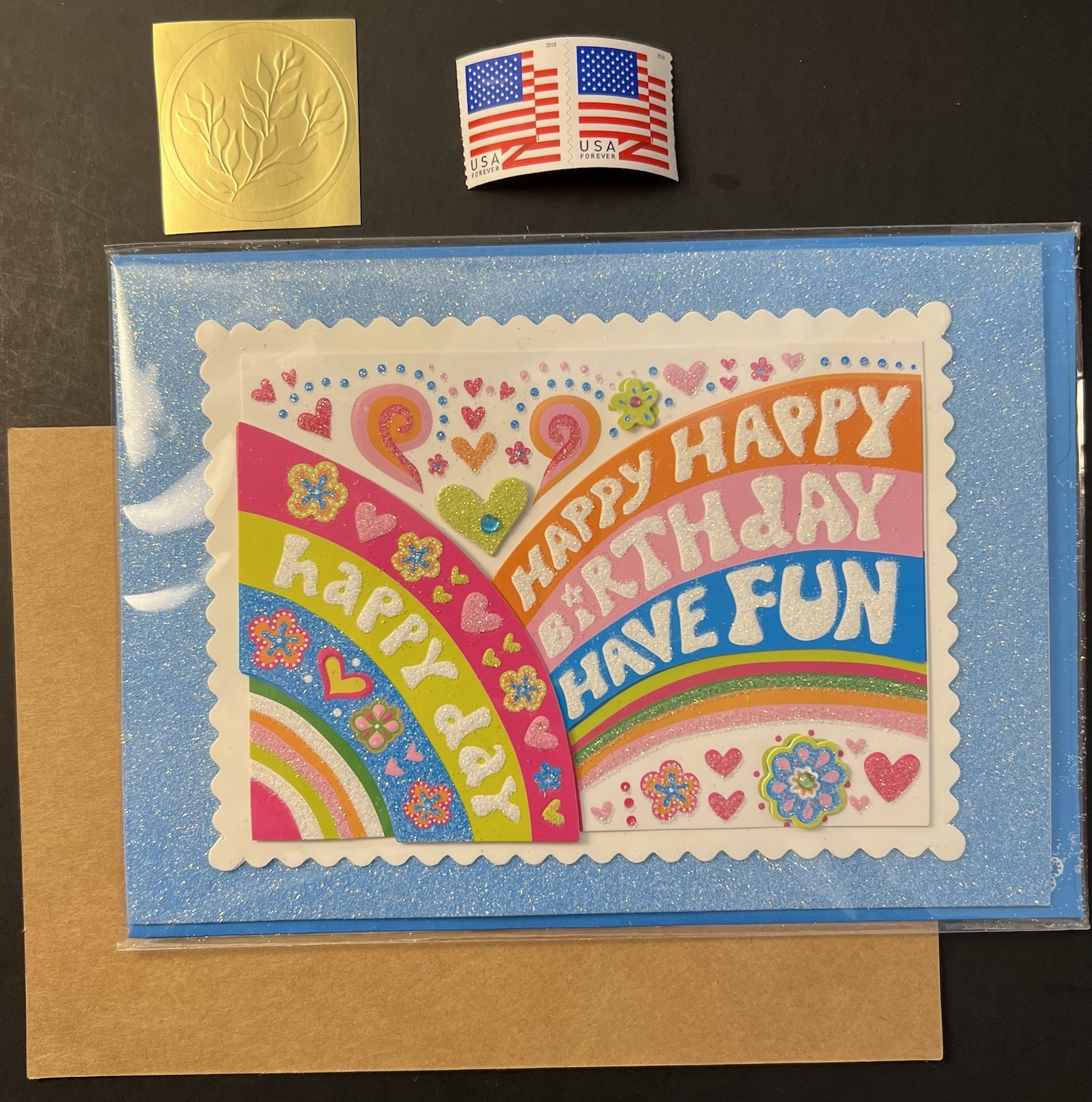 Sealed Colorful Glitter Rainbow 3D BIRTHDAY Card Have Fun w/Env/Seal/Stamps BN