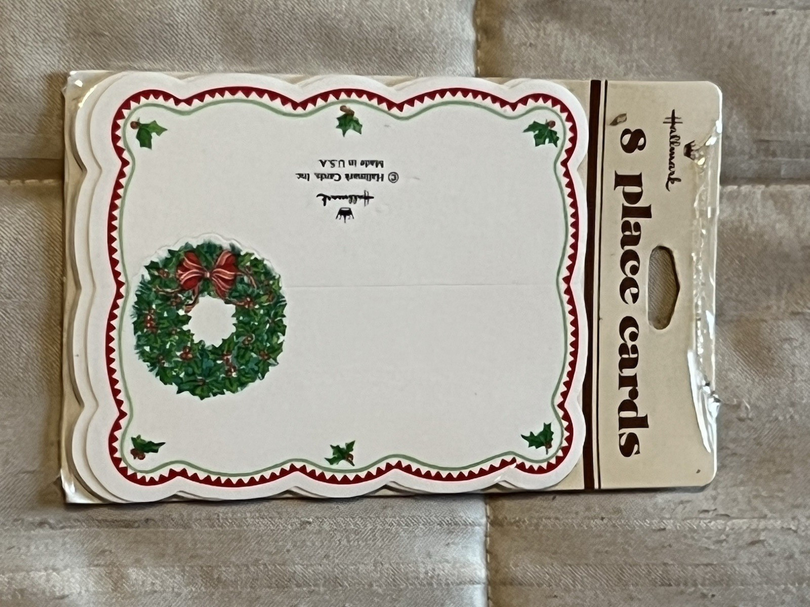 Vintage Hallmark Christmas Wreath Place Cards 8 Count Made In USA New In Package