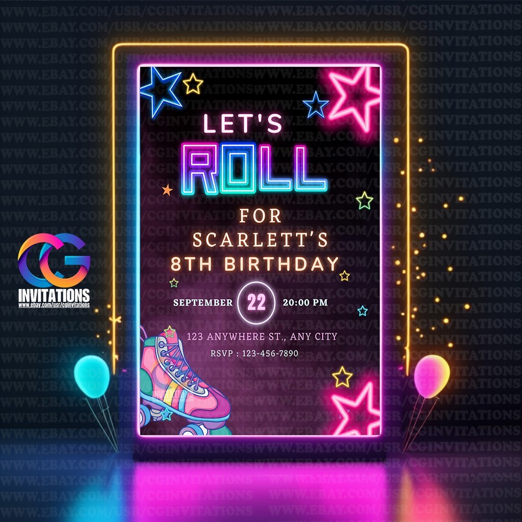 EDITABLE Let’s Roll Birthday Party Invite, Roller Skating Invitation Template