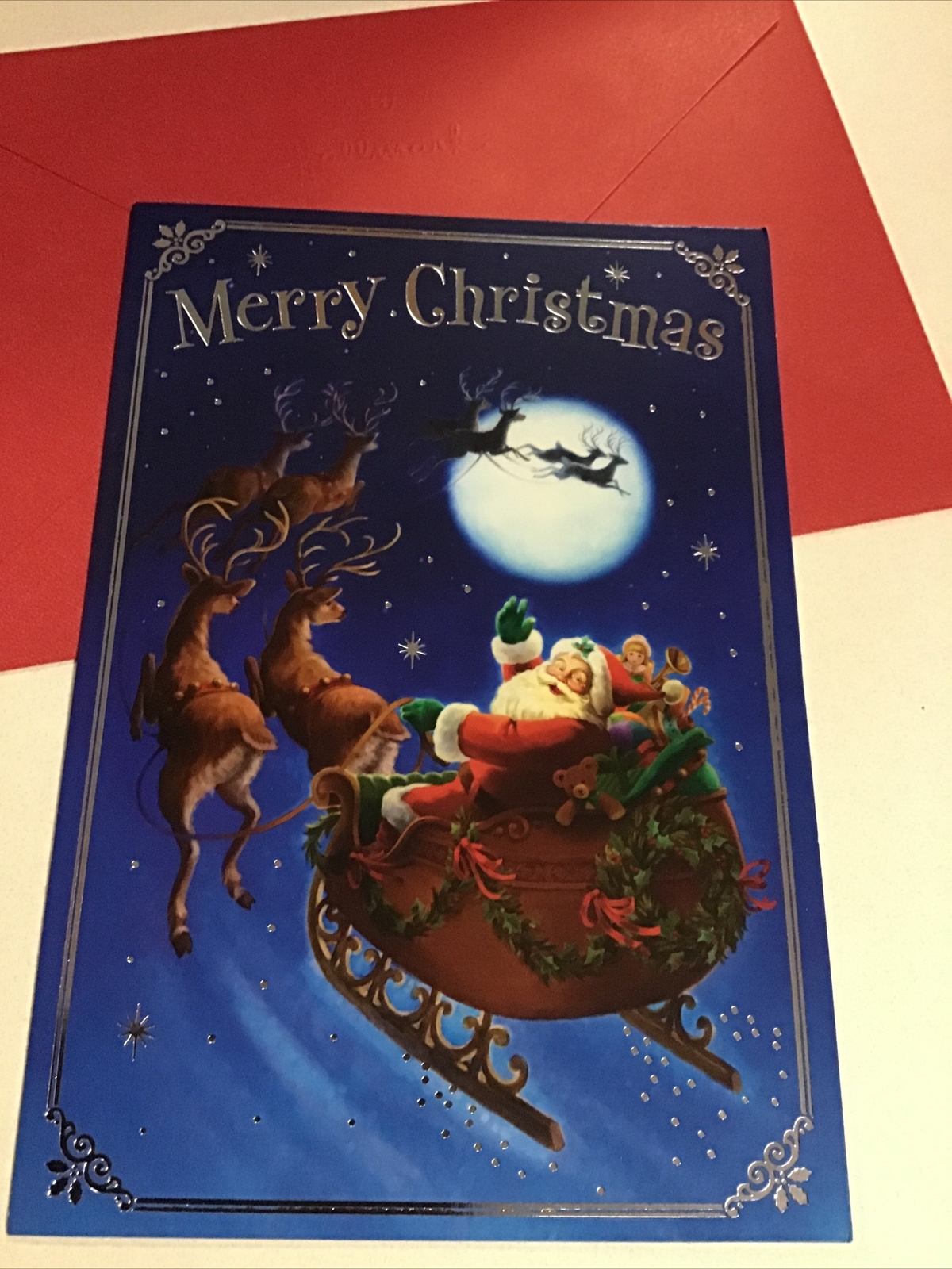 Merry Christmas Hallmark Greeting Card Santa On His Sleigh Very Pretty Holiday