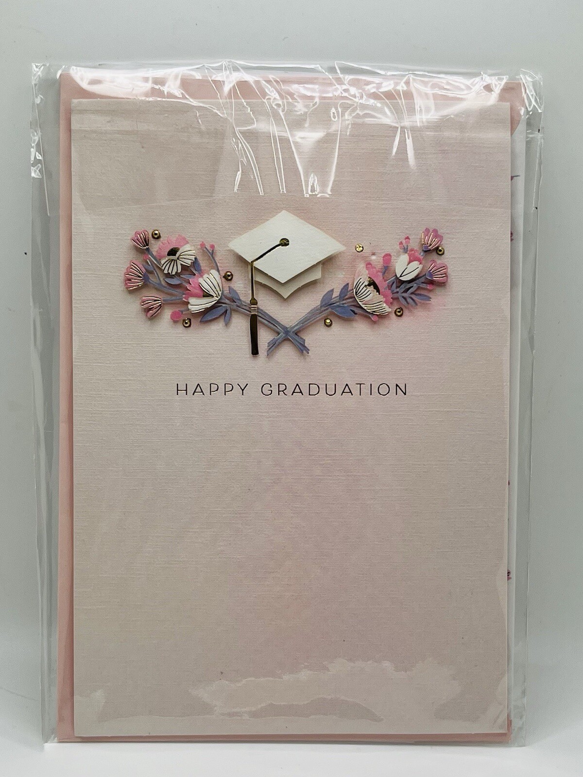 Graduation Card 3D Cutout Pink Floral Gold Foil, Beaded Hallmark Card NEW