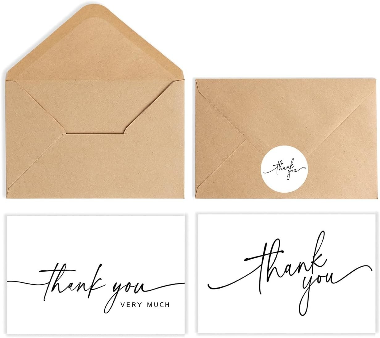 Tarjetas Agradecimiento 52 Pzs Sobres Kraft Stickers 9x13cm Minimalista