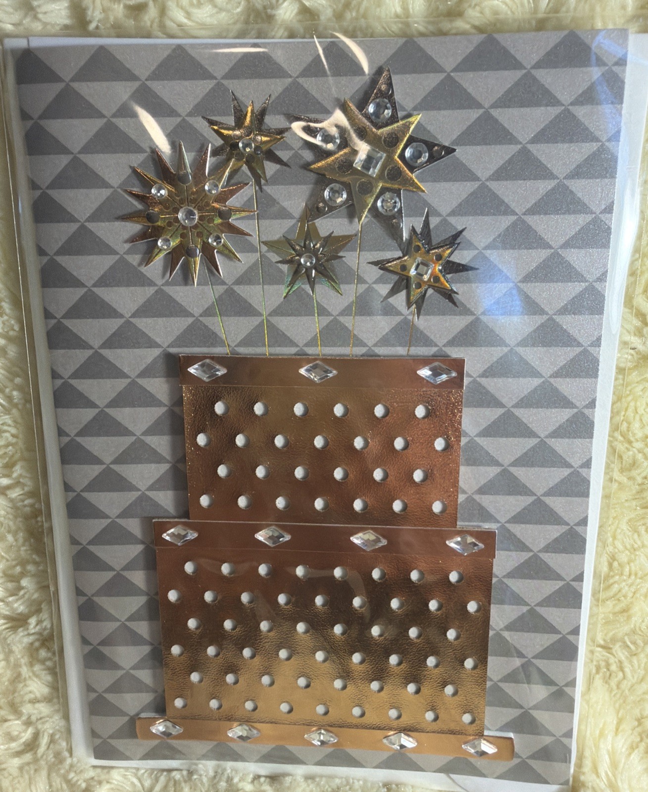 Papyrus Birthday Card Metallic Foil Cake Jewels 3D Die Cut Sparklers Bougie