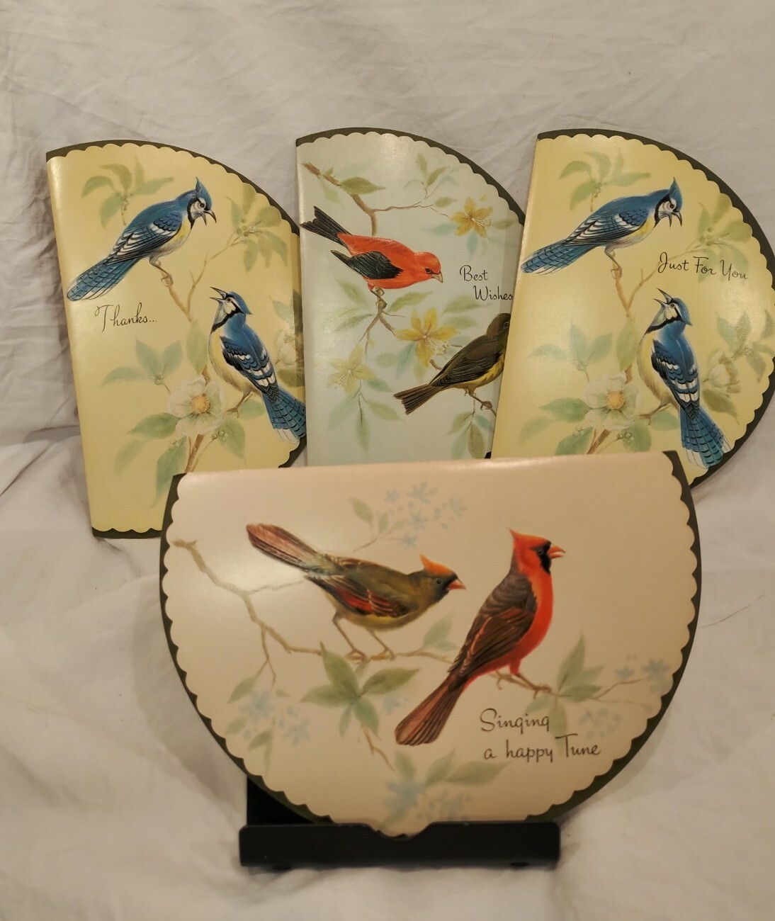 Lot 4 Vintage Song Bird Greeting Cards by Olympicard Unused Cardinal Blue Jay