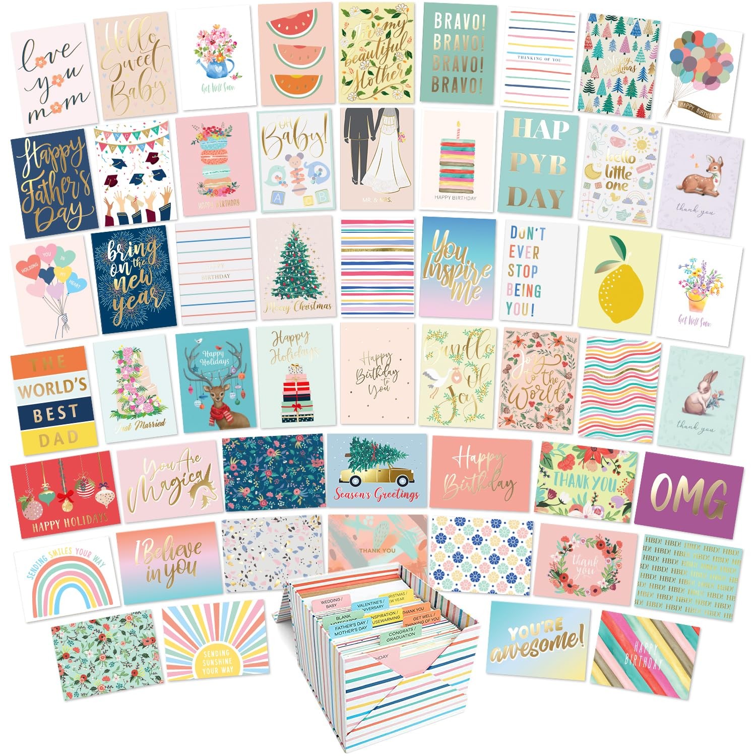 100 All Occasion Cards & Envelopes Set – Greeting Notecards Assortment – Card…
