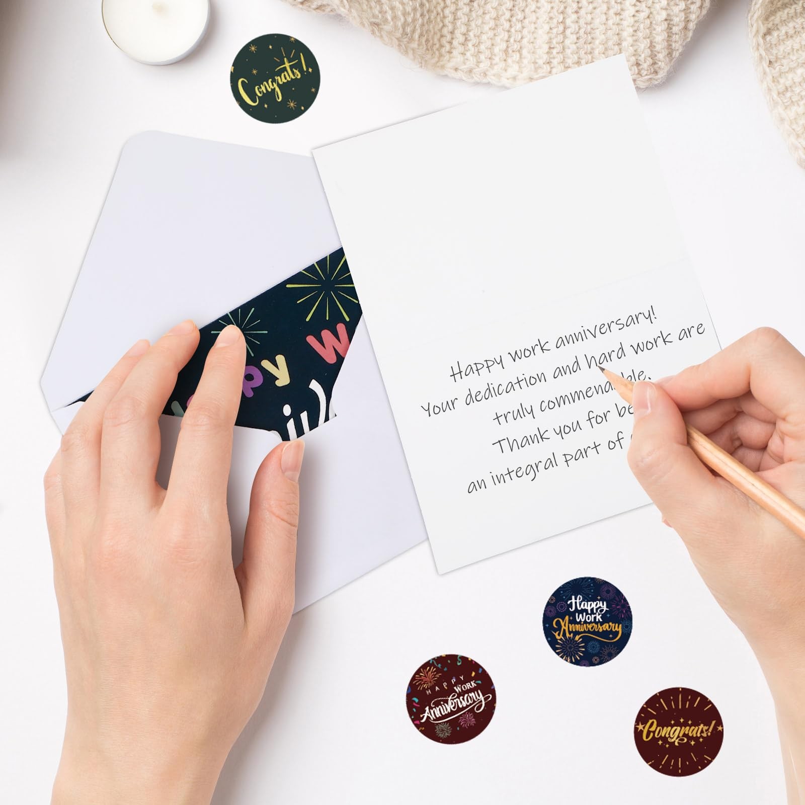Motiskyy 100 Sets Happy Work Anniversary Cards with Envelopes and Stickers Em…