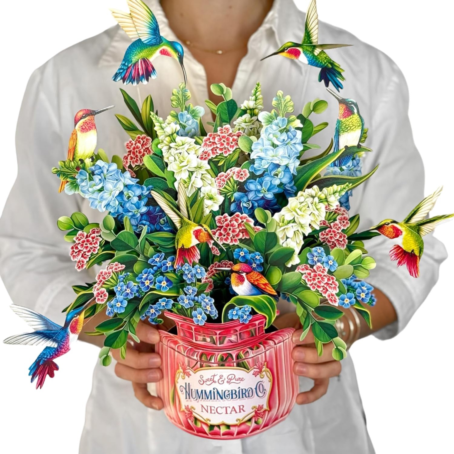 Pop Up Cards, Hummingbird Oasis, 12 Inch Life Sized Forever Flower Bouquet 3D…