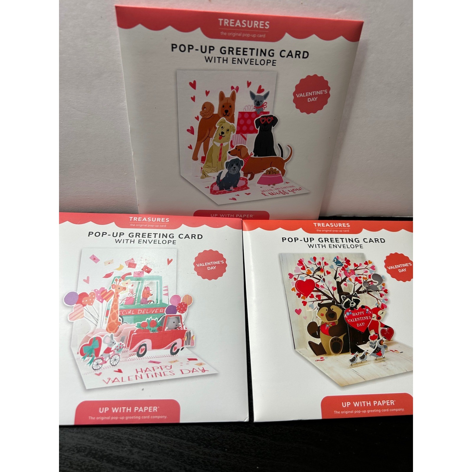 Up With Paper Pop-Up Greeting Card Set 3 Valentine’s Day Multicolor New 3D Cards