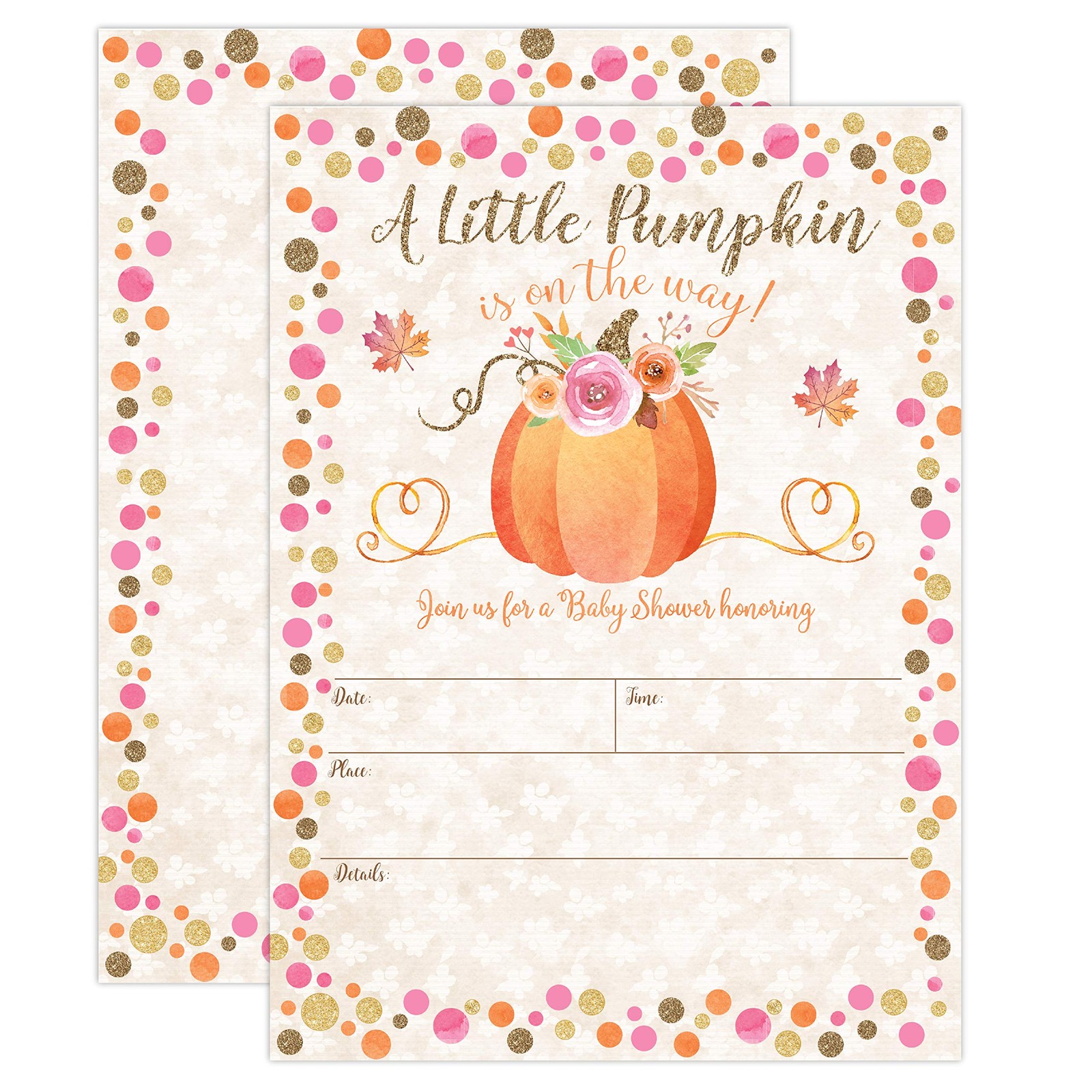 Pumpkin Fall Baby Shower Invitations A7 Envelope Autumn Floral Cards 20 PCS