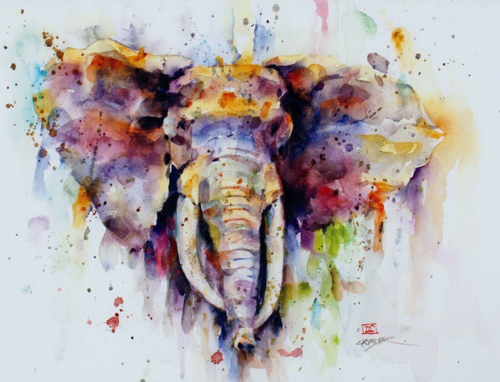 Colorful RainBow Watercolor Elephant Bookshelf Decor Blank Note Greeting Card