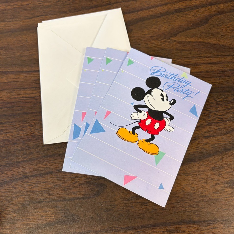 3- VTG Mickey Mouse Birthday Invitation Cards Walt Disney Productions Vtg 1980s