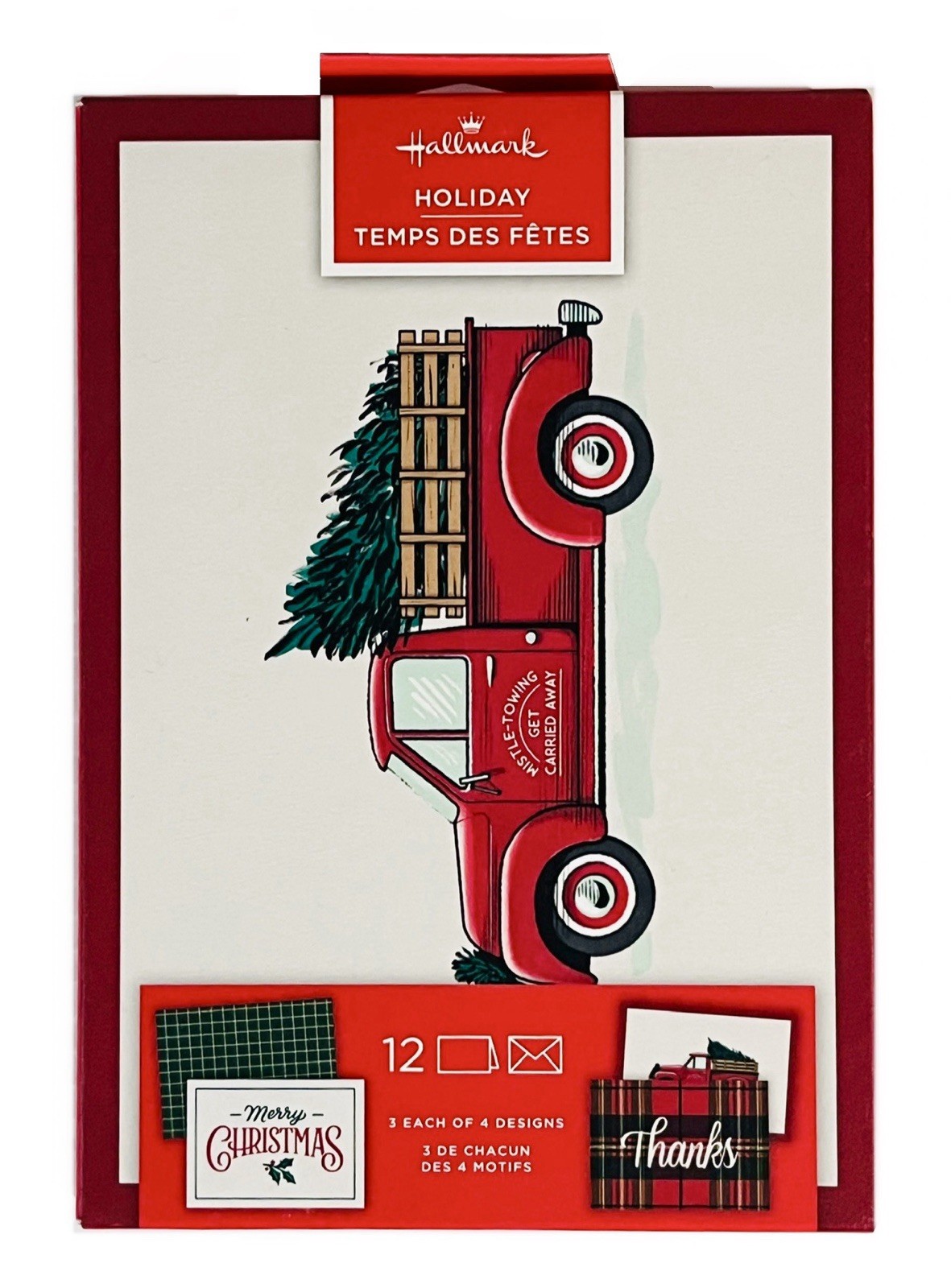 Hallmark 12 Pack Christmas Cards Blank – 4 Designs Red Truck/Thanks/Pattern NEW