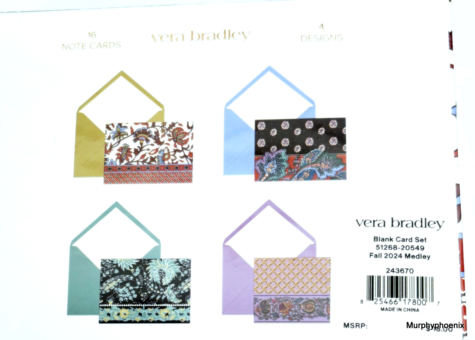 Vera Bradley Blank Card Set Winter 2024 Medley Or Fall 2024 Medley NWT MSRP $18