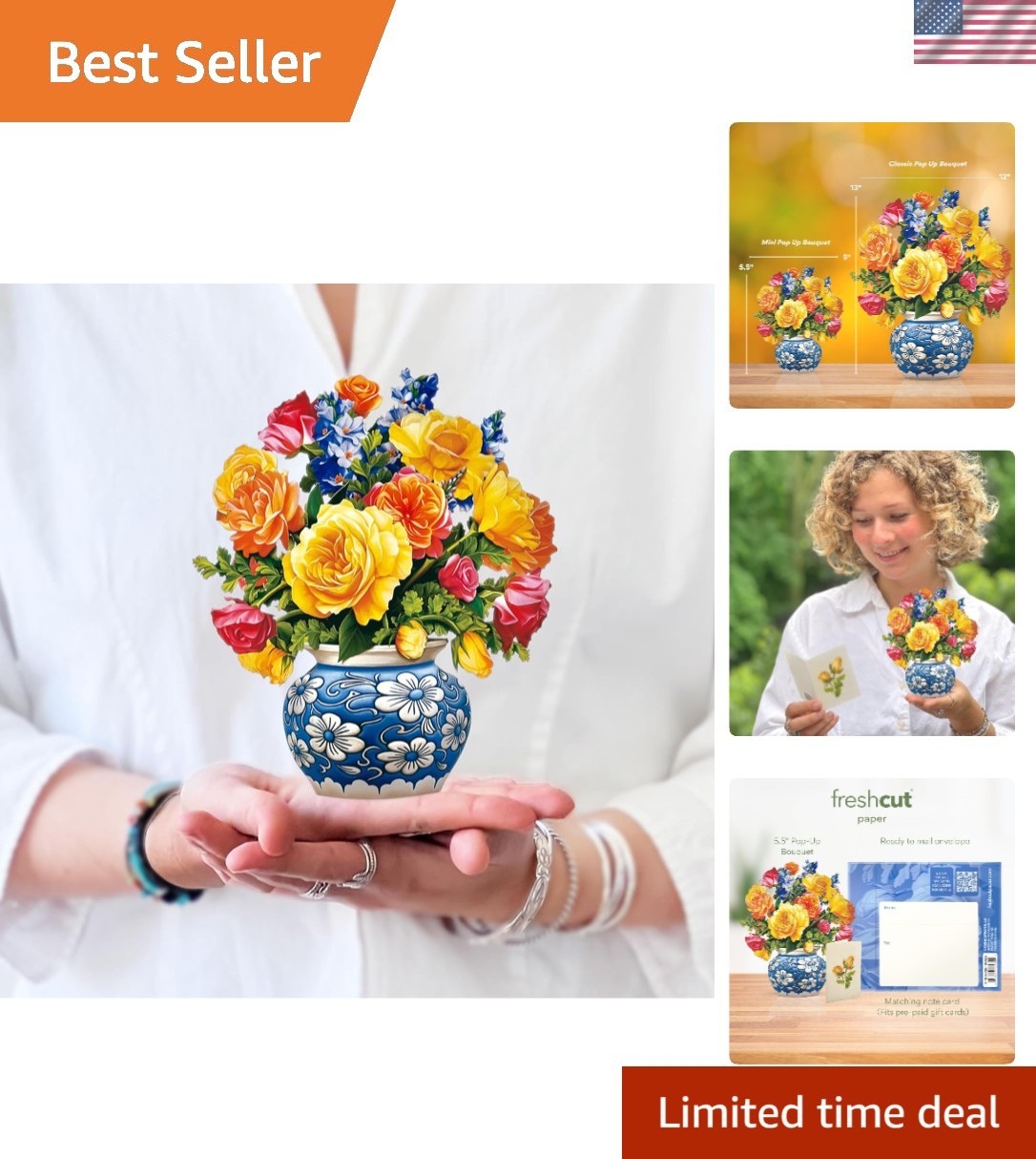 Elegant 6-Inch Sorbet Roses 3D Pop-Up Card – Perfect for Birthdays & Thank Yous