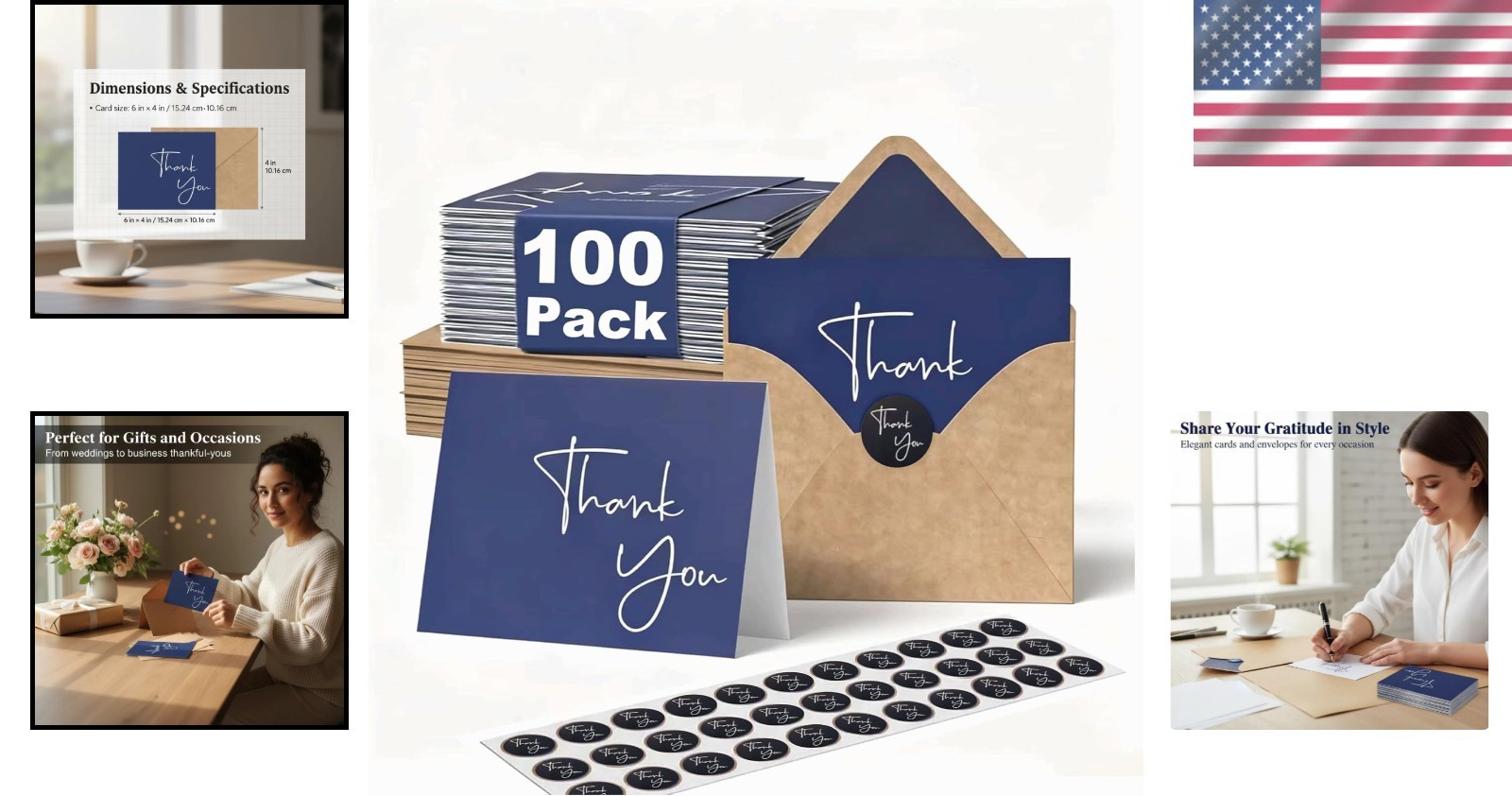 100 Pack Thank You Cards with Envelopes Bulk Set & Stickers – 4X6 Inch Blank Tha