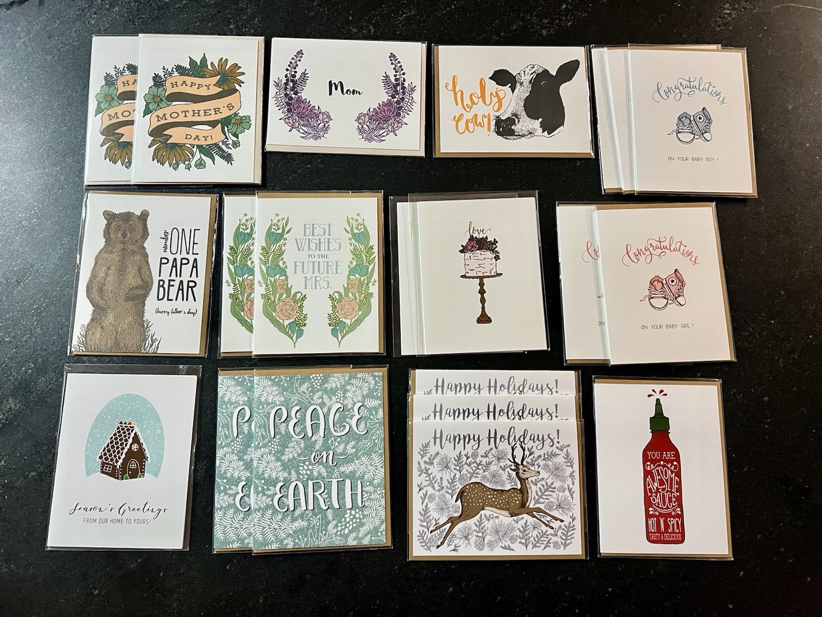 Mixed Lot 21 Boutique Greeting Cards – De Papel Studio/Brenda Montalvan Holidays