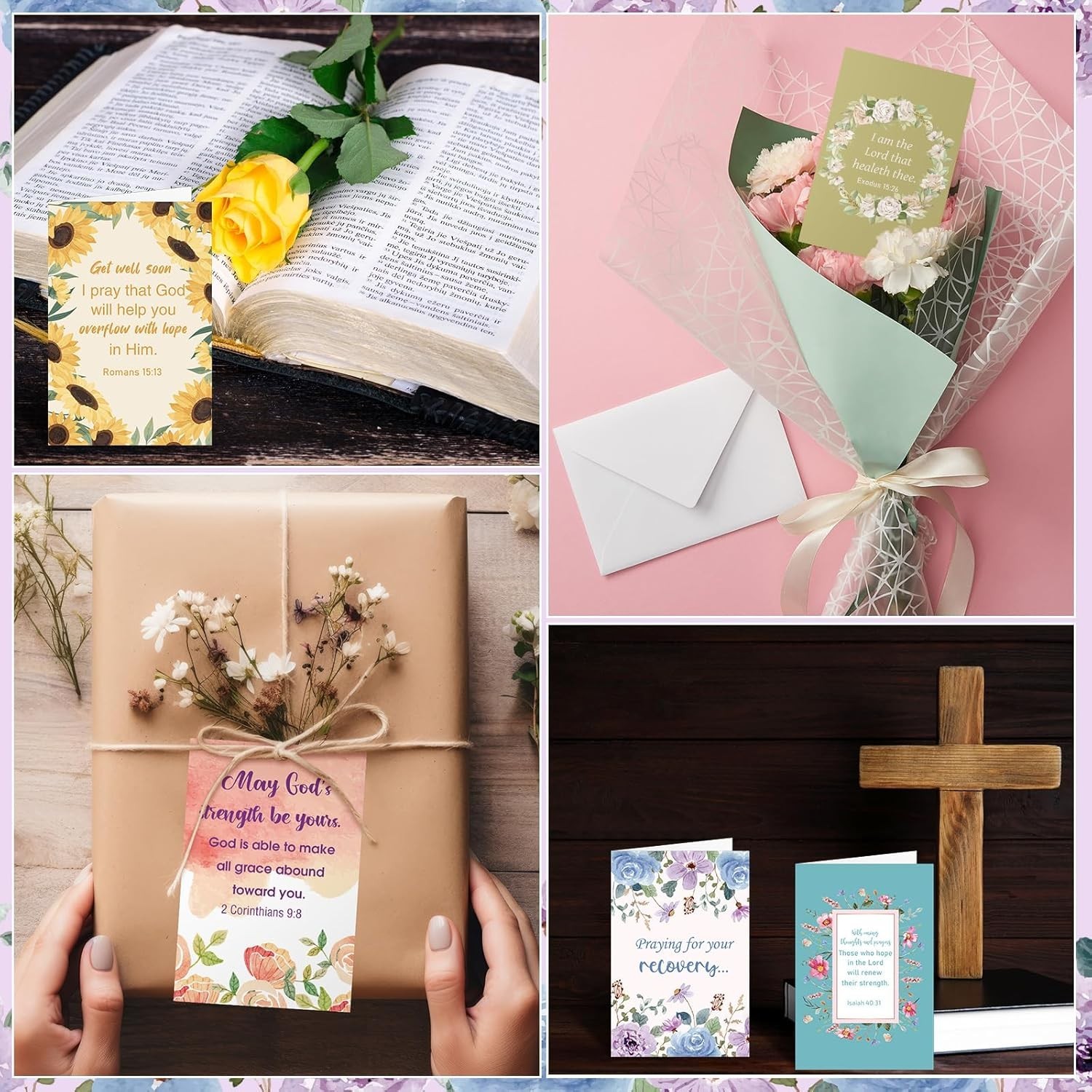 50 Pack 4x6in Christian Greeting Cards with Scripture Encouragement, Envelopes